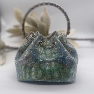 Bolso joya plateado con cristal y asa rígida