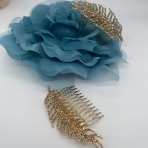 Peineta Hoja Dorada y Cristal (Pack 2)