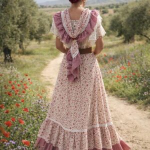 Conjunto falda rociera mas piquillo florecillas